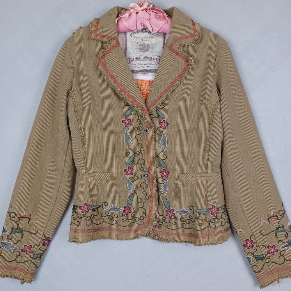 Paparazzi Women's Brown Jacket Blazer Floral Embroidered Size Large